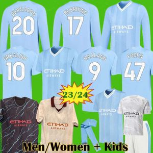 2023 2024 de Bruyne Haaland långärmad blåmåne fotbollströjor Foden Grealish Mahrez Mans Cities Football Shirt Bernardo Phillips Rodrigo 23 24