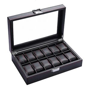 610126Plus3 Slots Carbon Fiber Display Uhr Box Organizer Schmuck Lagerung Fall Transparent Uhr Ständer Box caja para uhren 240226