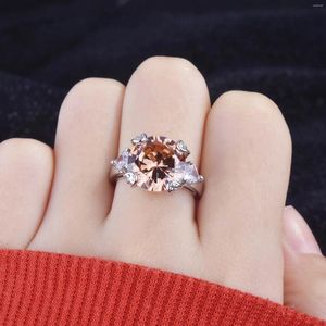 Cluster Rings Solid S925 Sterling Silver Wedding Bands Jewelry for Women Anillos de 925 Engagement Amber Gemstone