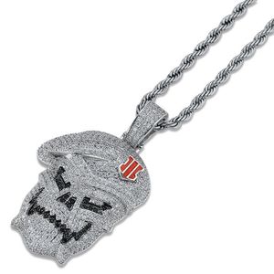 Hip Hop Jewelry Micro Pave Black Ops Skeleton Skull Pendant Necklaces Silver Cubic Zircon Iced Out Zircon Jewelry Male Gift225d