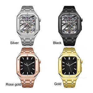 Tasarımcı Bağlantı Bilezik Kayışları AP Modifiye Zırh Entegre Saat Banka Kelebek Toka Paslanmaz Çelik Bant Fit Iwatch Serisi 7 6 5 4 Apple Watch 44 45mm WR