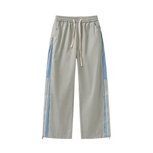 Летние уличные модные эластичные прямые брюки с широкими штанинами в стиле хэви-метал, двухслойная молния, контрастного цвета, прямые брюки для мужчин и женщин