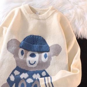 Women's Hoodies Cartoon Teddy Bear Round Neck Sweater for Men and Women Loose Fitting Top Knitted Couple Outer Wear