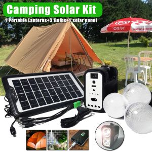 Solcamping Solar Charger Kit Light Portable Lanterns Solar Panel 3 glödlampa Set utomhus Solenergisystemavgift för telefonkraftbank