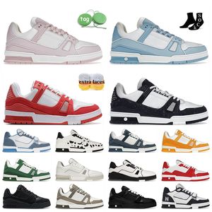 Top Quality Denim Flowers Brand Designer Casual Shoes Women Mens Loafers V Trainers Calf Leather Pink Black White Blue Green Red Platform Luxury Sports Sneakers