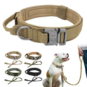 Leashes Durable Tactical Dog Collar Adjustable Nylon Military Dog Collar Leash For Medium Large Dogs German Shepherd Training Hunting