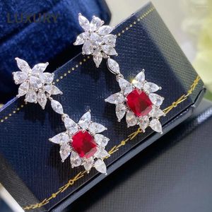 Dangle Earrings Luxury S925 Sterling Silver Ruby High Carbon Diamond Long Pendant for Women Sparking Fine Jewelry Gifts