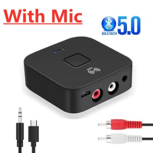 Hoparlörler Bluetooth 5.0 Alıcı 3.5mm AUX Jack RCA Kablosuz Adaptör Dongle Mikrofon NFC Araba Kiti Ses Verici Amplifikatör Hoparlör Otomatik