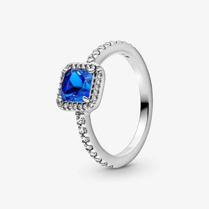 Nova marca 100% 925 prata esterlina azul quadrado brilho anel de auréola para mulheres anéis de casamento moda jóias2507