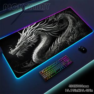 Pads Dragon RGB Mouse Pad Gaming Mousepad Led Mouse Mat Tangentbord Mat Antislip Best Choice Desk Pad XXL Luminous Desk Rug