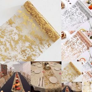 New New Gold/Sier Glitter Gold Table Runners Sequin Metallic Foil Thin Mesh Roll Party Wedding Christmas Birthday Decor