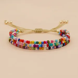 Link Bracelets Cross Border European American And Bohemian Ethnic Styles In Stock With Colorful Rice Beads Hand-woven Friendship Rope Women