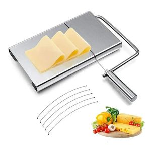 Casa ferramentas de cozinha aço inoxidável queijo slicer cortador fio com escala placa medição antiderrapante base manteiga bolo presunto corte 240226