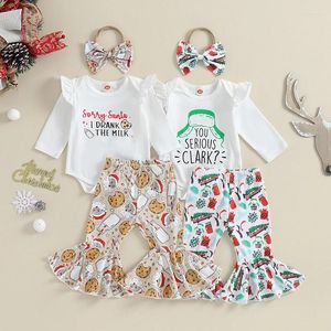 Clothing Sets 2024-09-13 Lioraitiin 0-12M Born Baby Girls Clothes Christmas Outfits Ruffle Long Sleeve Romper With Pants Headband Set