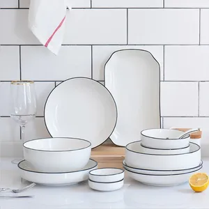 Mugs Wholesale Customization Tableware White Porcelain Bone China Dinner Set Dishes Ceramic Plate Dinnerware Sets