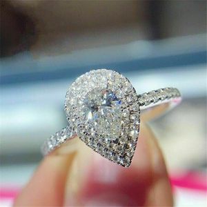 Drop Ship Choucong Brand Wedding Rings Luxury Jewelry 925 Sterling Silver Water Drop White Topaz CZ Diamond Gemstones Party Women Engagement Band Ring Gift