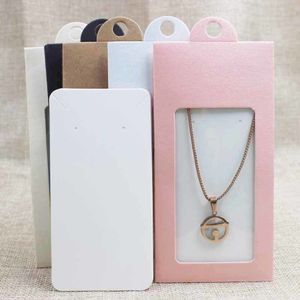 50st Multi Color Paper Jewelry Package Display Hanger Packbox med Clear PVC -fönster för halsband örhänge241r