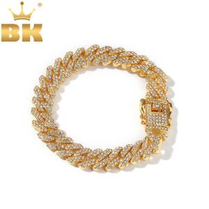 THE BLING KING 12mm Bling S-Link Miami Bracciali cubani Colore oro Pieno ghiacciato Strass Hiphop Bracciale da uomo Gioielli di moda H0903327j