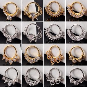 16pcs cz burun çember burun deliği bükülebilir halka zirkon kıkırdak tragus daith küpeler septum tıklama sarmal kabuklu rook piercing takı 240228