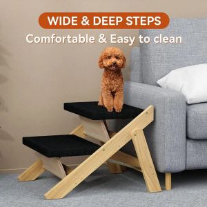 Ramps Folding Pet Stairs Wooden Dog Ramp Ladder Antislip 2 layer Cat / Dog Bed Stairs Portable Foldable Pet Steps For Pet Supplies