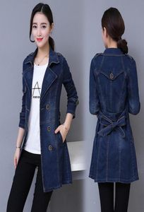 Autumn Women Casual Slim Long Denim Trench Coat Kvinnlig pojkvän Jean Overall Plus Size DoubleBreasted Windbreaker Coats Y793617081