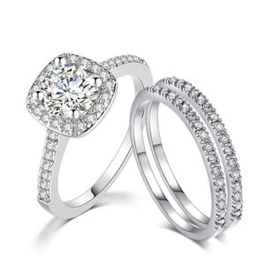 Pierścienie zaręczynowe ślubne Zestaw dla kobiet Para kwadratowy srebrny kolor cyrkon pierścionek ptaków olśniewająca biżuteria modowa sr531-m