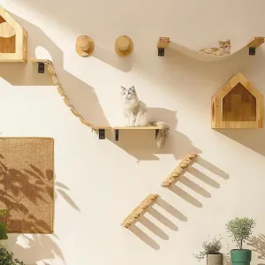 Scratchers Cat Scratching Post Wall Mounted Cat Climbing Shelf Hammock Kattunge Wall Shelf Tree Cat Abborre Trähyllor för kattmöbler