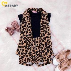 Set di abbigliamento MaBaby 1-6Y Estate Bambino Bambino Ragazze Leopardo Set di vestiti Maglietta nera Gilet Pantaloncini Abiti Costumi per bambini