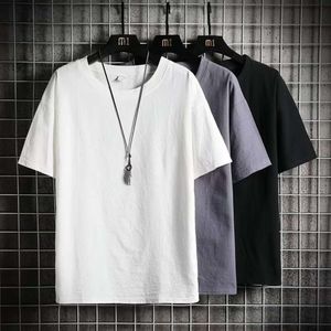 Atacado de camisetas de manga curta de linho por fabricantes para o verão masculino Nova marca da moda com ajuste solto de algodão e linho de meia manga camisetas de cor sólida