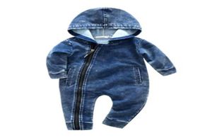 Ny mjuk denim baby romper nyfödd huva jumpsuit baby pojke kläder cowboy baby blixtlås jumpsuit kläder kort unisex barn barn227066462