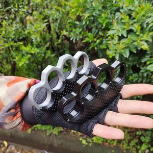 Outdoor Unisex Survival Gear Messing Knuckles Multifunktion vier Finger Ring-Stanzgürtel Schnalle Keychain