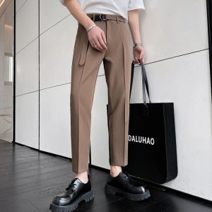 Pants 2022 Men Business Dress Pants Korean Style Slim Fit Office Social Suit Pants Casual byxor Streetwear Black White Khaki 2836