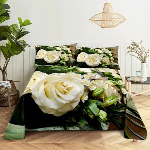 Set Green Leaf Rose 0.9/1.2/1.5/1.8/2.0m Queen Sheet Set Flat Sheet Bed Sheets and Pillowcases Bedroom Bed Sheet Set Bedding Set