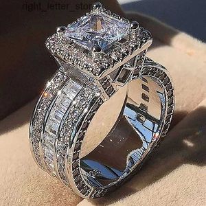 Rings Vintage Ring Silver Princess Cut Stone Mens Engagement Wedding Rings For Women Jewelry Gift 240229