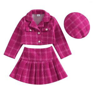 Clothing Sets Pudcoco Kids Baby Girls Spring Autumn 3 Piece Outfits Long Sleeve Button Coat Pleated Plaid Skirt Hat Set 4-7T