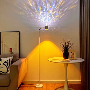 LED Floor lamp Double-Sided Lighting, 360° Rotation Adjustable Angle, Sunset Halo Projector, Wave Water Ripple Lamp, Dual-Switch, for Living Room, Bedroom, Lights 5ft US plug