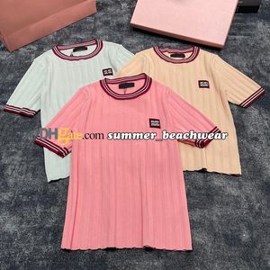 Listrado borda de malha colete verão solto confortável t camisa designer bordado malha manga curta malha jacquard topos