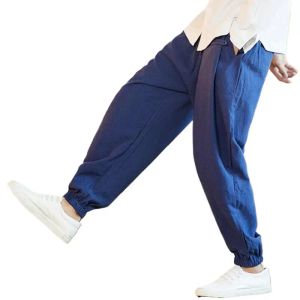 Byxor plus size bomullslinne harem byxor mens jogger byxor manliga casual bants byxor byxor hip hop lös kinesisk traditionell 6xl 7xl