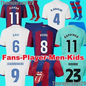 23 24 Pedri Soccer Jersey Barca Gavi Lewandowski FC Ferran Camiseta de Camisa Auba Cancello 2023 2024 Ansu Fati Football Joao Felix Men Kids Kids Kids Kids