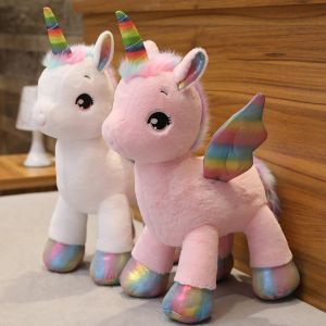 Poduszki 1PC 40 cm fantastyczne Unicorn Pluszowy zabawkowy koń z skrzydłami nadziewane na jednorożce zabawki dla dzieci na urodziny poduszka urodzinowa