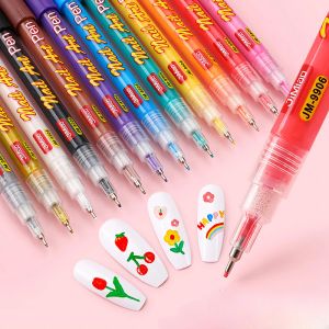 Markörer 12Color Manicure Pen Needle Tube Acrylic Marker 0,5 mm NIB Nail Diy Ritning Hook Line Brush Quick Drying och Nonfading