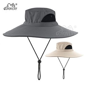 Golf Men Sun Hat Outdoor Bucket Mesh Wide Brim Boonie UV Protection Fishing Hands Mountain Climbing Grey och Khaki 240228