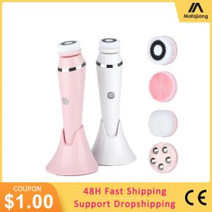 Devices 4 in 1 Electric Facial Cleansing Brushes Face Massager Silicone Rechargeable Sonic Roller Blackhead Remover Pore Cleaner