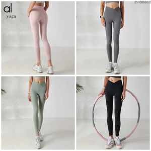 AL YOGA-Hose No Awkwardness Thread Doppelseitige nackte Yoga-Hose Damen High Waist Lifting Hip Honey Peach Sports Fitness WCE1