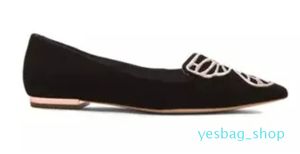 無料の海運の革先の尖った靴ローヒールズバレエ刺繍3Dバタフライ装飾品Sophia Webster Plage