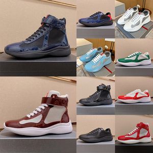 2024 Lågtopp Luxury Mesh Nylon Americas Patent Blue White Black Red Soft Rubber Designer Casual Shoes Sneakers Läder Flat Womens Mens Trainers