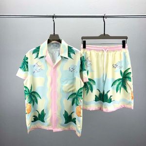 トラックスーツセットファッションハワイのデザイナーメンカジュアルシャツセット花手紙3Dプリント夏の海辺のホリデービーチシャツスーツ035