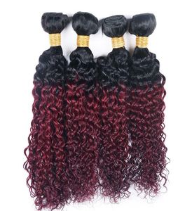 Kinky Curly 4 Bundles T 1B 99J Ombre Dark Wine Czerwony kolor dwa ton