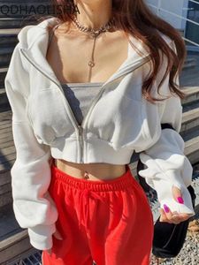 Kvinnors hoodies i koreanskt mode Kvinna Casual Zipper Cardigan Coat Streetwear Crop Top Hooded Short Sports Sweatshirt kläder