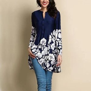 Tanques femininos Mulheres Plus Size Floral Impressão V-Pescoço Moda Manga Longa Botão Camisa Top Blusa 2024 T para Y2K